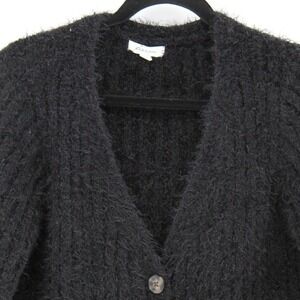 Stitch‎ & Pine $88 Medium Black Eyelash Knit V-Neck Button Front Fuzzy Cardigan